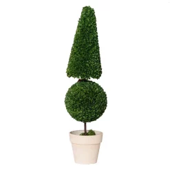Artificial Topiaries A & B Home Potted Cone And Ball Faux Boxwood Green/Cream Large Topiary