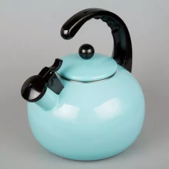 Cookware Creative Home Horizon 2.5 Light Blue Quart Porcelain Enamel On Steel Whistling Tea Kettle -Home Accents shop aqua sky blue creative home tea kettles 77065 1f 1000