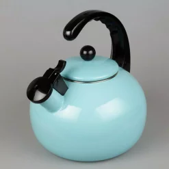 Cookware Creative Home Horizon 2.5 Light Blue Quart Porcelain Enamel On Steel Whistling Tea Kettle -Home Accents shop aqua sky blue creative home tea kettles 77065 4f 1000