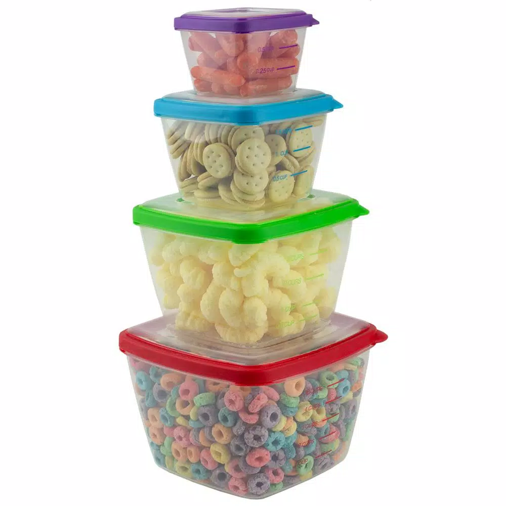 Home Basics 8-Piece Nesting Plastic Food Storage Container Set With Multi-Color Snap-On Lids - Image 2