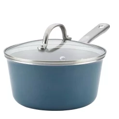Cookware Ayesha Curry Home Collection 3 Qt. Aluminum Nonstick Sauce Pan In Twilight Teal With Glass Lid