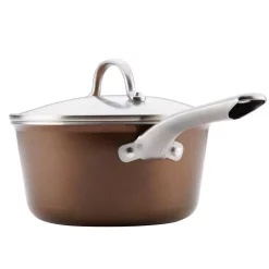 Cookware Ayesha Curry Home Collection 3 Qt. Aluminum Nonstick Sauce Pan In Brown Sugar With Glass Lid -Home Accents shop ayesha curry sauce pans 10759 66 1000