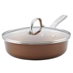 Cookware Ayesha Curry Home Collection 3 Qt. Aluminum Nonstick Saute Pan In Brown Sugar With Glass Lid