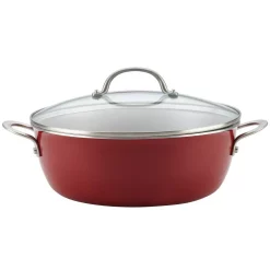 Cookware Ayesha Curry Home Collection 7.5 Qt. Aluminum Nonstick Stock Pot In Sienna Red With Glass Lid