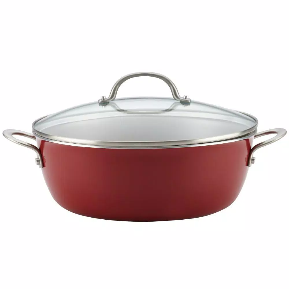 Cookware Ayesha Curry Home Collection 7.5 Qt. Aluminum Nonstick Stock Pot In Sienna Red With Glass Lid 3 Cookware Ayesha Curry Home Collection 7.5 Qt. Aluminum Nonstick Stock Pot In Sienna Red With Glass Lid
