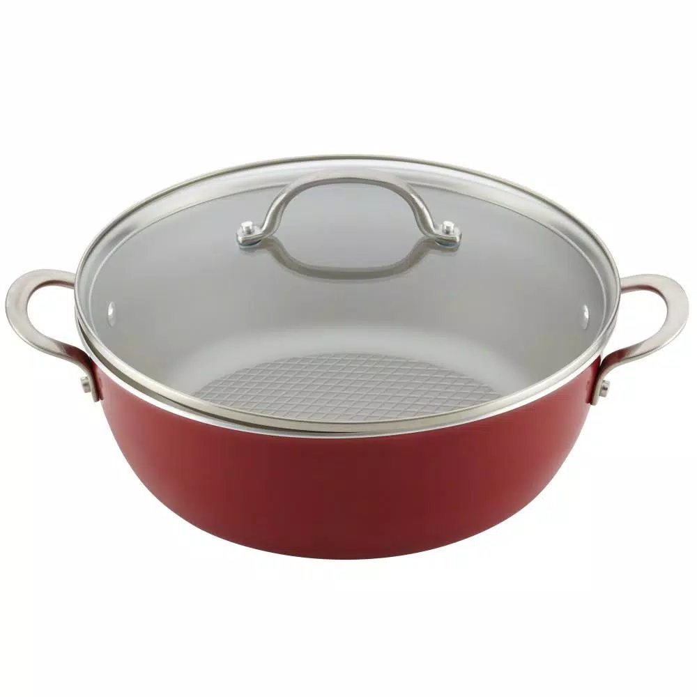 Cookware Ayesha Curry Home Collection 7.5 Qt. Aluminum Nonstick Stock Pot In Sienna Red With Glass Lid 6 Cookware Ayesha Curry Home Collection 7.5 Qt. Aluminum Nonstick Stock Pot In Sienna Red With Glass Lid - Image 4