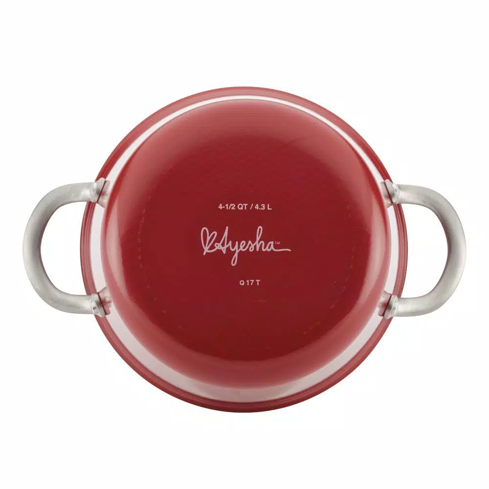 Cookware Ayesha Curry Home Collection 4.5 Qt. Porcelain Enamel Nonstick Covered Saucepot In Sienna Red 5 Cookware Ayesha Curry Home Collection 4.5 Qt. Porcelain Enamel Nonstick Covered Saucepot In Sienna Red - Image 3