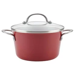 Cookware Ayesha Curry Home Collection 4.5 Qt. Porcelain Enamel Nonstick Covered Saucepot In Sienna Red