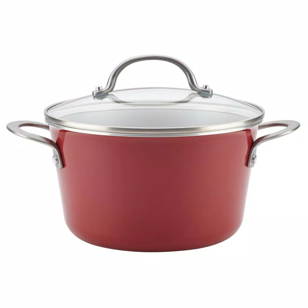 Cookware Ayesha Curry Home Collection 4.5 Qt. Porcelain Enamel Nonstick Covered Saucepot In Sienna Red 3 Cookware Ayesha Curry Home Collection 4.5 Qt. Porcelain Enamel Nonstick Covered Saucepot In Sienna Red