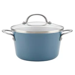 Cookware Ayesha Curry Home Collection 4.5 Qt. Twilight Teal Porcelain Enamel Non-Stick Covered Saucepot
