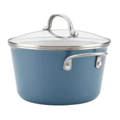 Cookware Ayesha Curry Home Collection 4.5 Qt. Twilight Teal Porcelain Enamel Non-Stick Covered Saucepot -Home Accents shop ayesha curry stock pots 10752 c3 1000