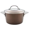 Cookware Ayesha Curry Home Collection 4.5 Qt. Brown Sugar Porcelain Enamel Non-Stick Covered Saucepot