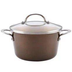 Cookware Ayesha Curry Home Collection 4.5 Qt. Brown Sugar Porcelain Enamel Non-Stick Covered Saucepot