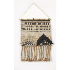 Wall Accents LR Home Trellis Beige / Charcoal Geometric Braided Fringed Wall Tapestry