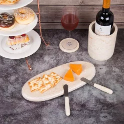 Serveware Creative Home 6 In. L X 14 In. W Natural Champagne Marble Oval Shaped Serving Tray Cheese Serving Board Pastry Board -Home Accents shop beige creative home cheese board sets 32478 1f 1000