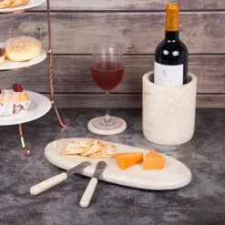 Serveware Creative Home 6 In. L X 14 In. W Natural Champagne Marble Oval Shaped Serving Tray Cheese Serving Board Pastry Board -Home Accents shop beige creative home cheese board sets 32478 31 1000