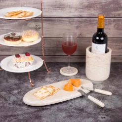 Serveware Creative Home 6 In. L X 14 In. W Natural Champagne Marble Oval Shaped Serving Tray Cheese Serving Board Pastry Board -Home Accents shop beige creative home cheese board sets 32478 44 1000