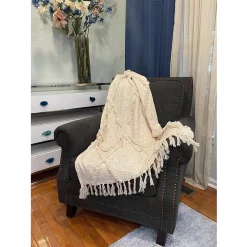 Throw Blankets LR Resources LR Home Handmade Boho Farmhouse Natural – Off White Sofa Bed Throw Blanket With Fringe -Home Accents shop beige lr resources throw blankets throw81190nat4250 66 1000