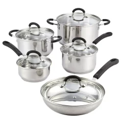 Cook N Home Cook N Co 10-Piece Stainless Steel Cookware Set In Black And Stainless Steel