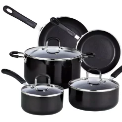 Cook N Home 8-Piece Aluminum Nonstick Cookware Set In Black