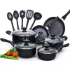 Cook N Home Stay Cool Handle 15-Piece Aluminum Nonstick Cookware Set In Black