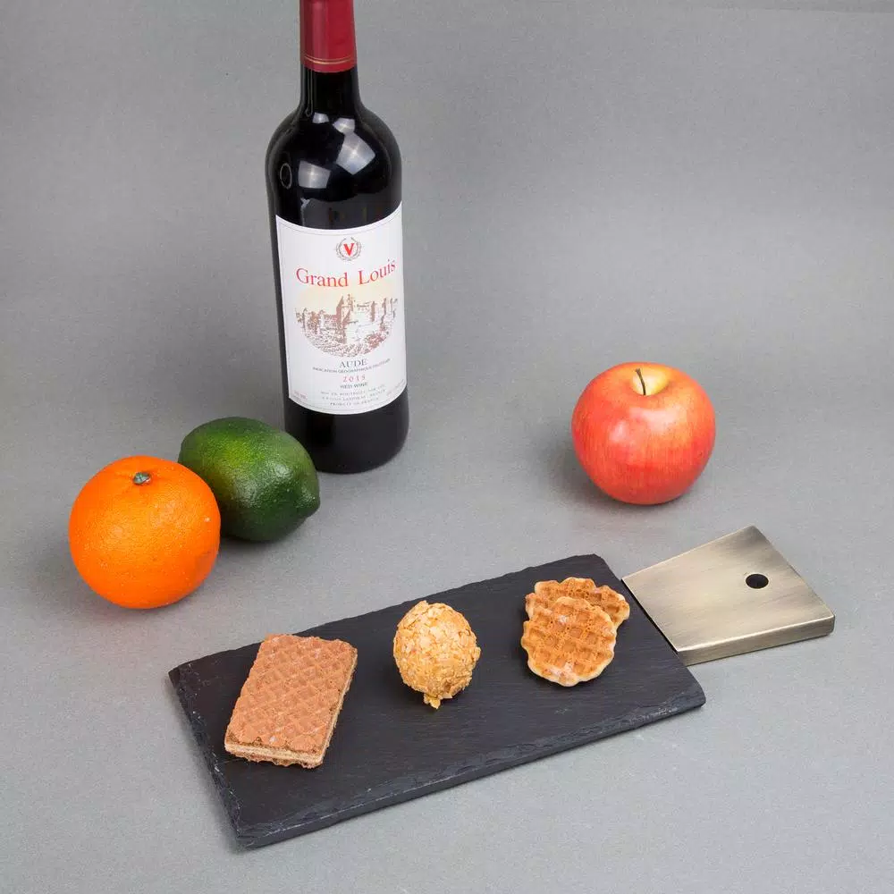 Serveware Creative Home Natural Slate Stone 13 In. X 5 In. X 1/2 In. H Black Cheese Serving Paddle Board With Stainless Steel Copper Trim Handle 7 Serveware Creative Home Natural Slate Stone 13 In. X 5 In. X 1/2 In. H Black Cheese Serving Paddle Board With Stainless Steel Copper Trim Handle - Image 5