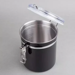 Food Storage Creative Home Set Of 4-Pieces Black Stainless Steel Canister Storage Container With Air Tight Lid And Locking Clamp -Home Accents shop black creative home kitchen canisters 50279 1f 1000