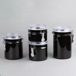 Food Storage Creative Home Set Of 4-Pieces Black Stainless Steel Canister Storage Container With Air Tight Lid And Locking Clamp -Home Accents shop black creative home kitchen canisters 50279 31 1000