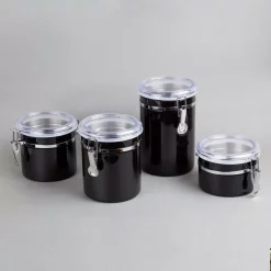 Food Storage Creative Home Set Of 4-Pieces Black Stainless Steel Canister Storage Container With Air Tight Lid And Locking Clamp -Home Accents shop black creative home kitchen canisters 50279 44 1000