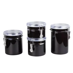 Food Storage Creative Home Set Of 4-Pieces Black Stainless Steel Canister Storage Container With Air Tight Lid And Locking Clamp