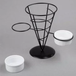 Serveware Creative Home Black Iron Wire French Fry Holder Set With Single Cone Holder, 2-Ceramic Ramekins For Dipping Sauce -Home Accents shop black creative home serving trays 73228 44 1000