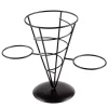 Serveware Creative Home Black Iron Wire French Fry Holder Set With Single Cone Holder, 2-Ceramic Ramekins For Dipping Sauce