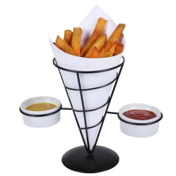 Serveware Creative Home Black Iron Wire French Fry Holder Set With Single Cone Holder, 2-Ceramic Ramekins For Dipping Sauce -Home Accents shop black creative home serving trays 73228 76 1000