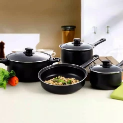Gibson Home Chef Du Jour 7-Piece Carbon Steel Nonstick Cookware Set In Black 7 Gibson Home Chef Du Jour 7-Piece Carbon Steel Nonstick Cookware Set In Black -Home Accents shop black gibson home cookware sets 98586675m 4f 1000