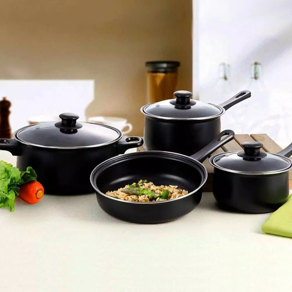 Gibson Home Chef Du Jour 7-Piece Carbon Steel Nonstick Cookware Set In Black 5 Gibson Home Chef Du Jour 7-Piece Carbon Steel Nonstick Cookware Set In Black - Image 3