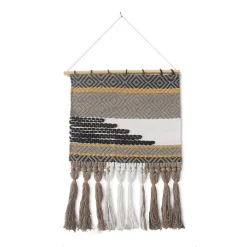 Wall Accents LR Home Trellis Neutral Black / Gray Geometric Fringe Wall Tapestry