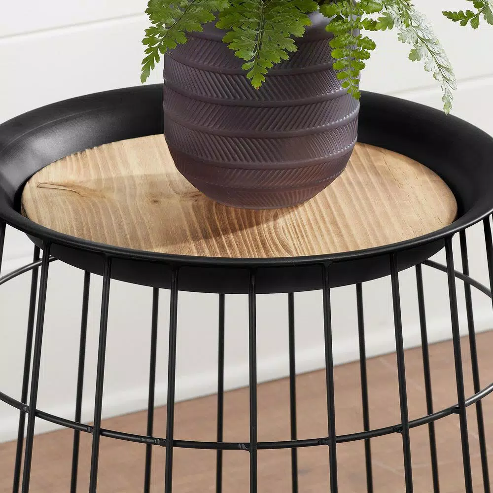 Storage Baskets Home Decorators Collection Round Black Metal Decorative Basket With Wood Lid (Set Of 2) 6 Storage Baskets Home Decorators Collection Round Black Metal Decorative Basket With Wood Lid (Set Of 2) - Image 4