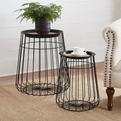 Storage Baskets Home Decorators Collection Round Black Metal Decorative Basket With Wood Lid (Set Of 2)