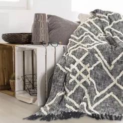 Throw Blankets LR Home Contemporary Black / White Cotton Over Tufted Geometric Throw Blanket -Home Accents shop black white lr home throw blankets throw80166bwt4250 1f 1000