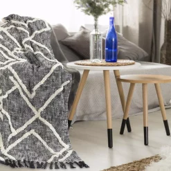 Throw Blankets LR Home Contemporary Black / White Cotton Over Tufted Geometric Throw Blanket -Home Accents shop black white lr home throw blankets throw80166bwt4250 44 1000