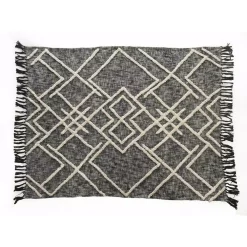 Throw Blankets LR Home Contemporary Black / White Cotton Over Tufted Geometric Throw Blanket
