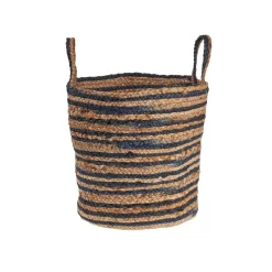 Storage Baskets LR Home Wonder Striped Braided Navy Blue Natural Jute Storage Decorative Basket With Handles -Home Accents shop blue natural lr home storage baskets baske16021blu015h 1f 1000