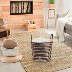 Storage Baskets LR Home Wonder Striped Braided Navy Blue Natural Jute Storage Decorative Basket With Handles -Home Accents shop blue natural lr home storage baskets baske16021blu015h 31 1000