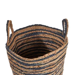Storage Baskets LR Home Wonder Striped Braided Navy Blue Natural Jute Storage Decorative Basket With Handles -Home Accents shop blue natural lr home storage baskets baske16021blu015h 4f 1000