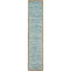Table Linens & Kitchen Linens LR Home Bordered 16 In. W X 80 In. L Striped Blue / Cream Cotton Table Runner