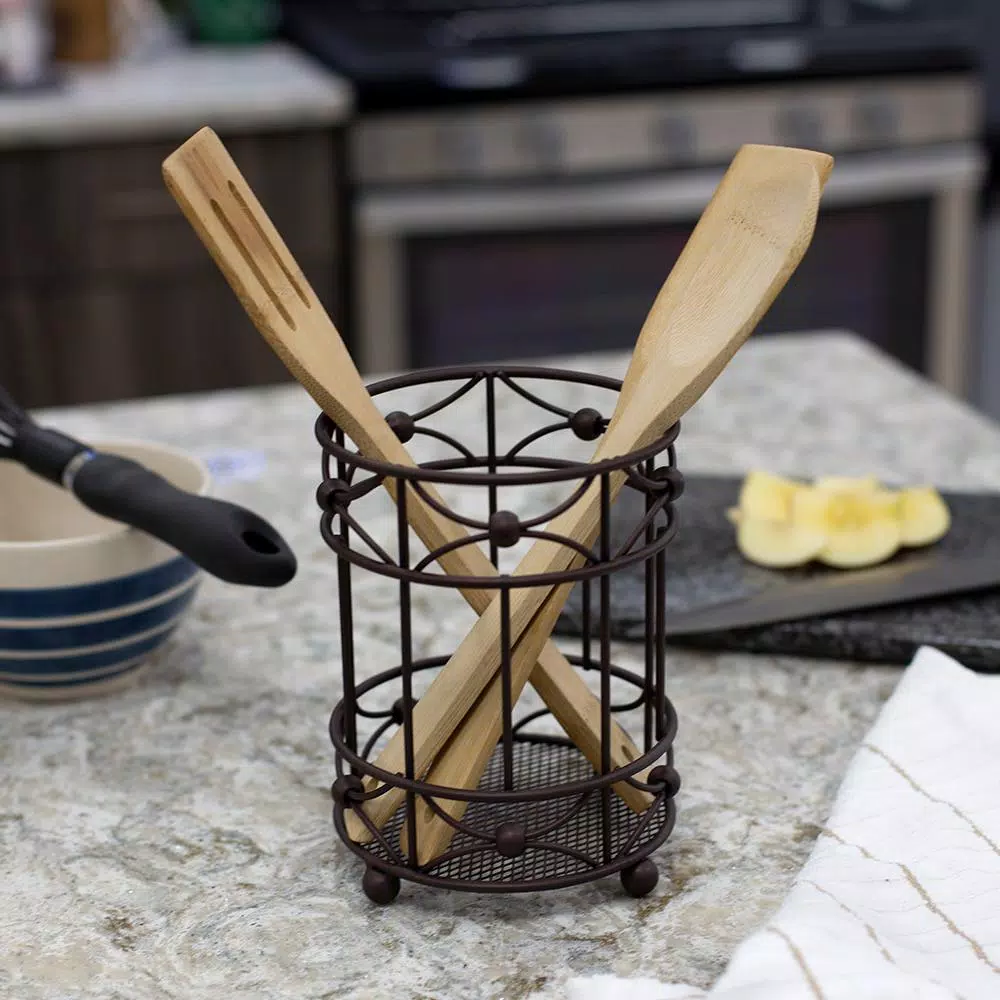 Kitchen Utensils Home Basics Arbor Oil-Rubbed Bronze Cutlery Holder With Mesh Bottom And Non-Skid Feet 5 Kitchen Utensils Home Basics Arbor Oil-Rubbed Bronze Cutlery Holder With Mesh Bottom And Non-Skid Feet - Image 3
