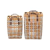 Storage Baskets Home Decorators Collection Home Decorators Collection Square Galvanized Metal And Natural Bamboo Woven Decorative Basket With Handles (Set Of 2)