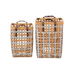Storage Baskets Home Decorators Collection Home Decorators Collection Square Galvanized Metal And Natural Bamboo Woven Decorative Basket With Handles (Set Of 2)