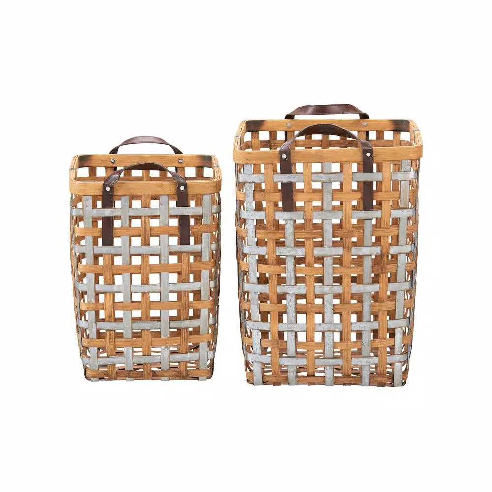 Storage Baskets Home Decorators Collection Home Decorators Collection Square Galvanized Metal And Natural Bamboo Woven Decorative Basket With Handles (Set Of 2) 3 Storage Baskets Home Decorators Collection Home Decorators Collection Square Galvanized Metal And Natural Bamboo Woven Decorative Basket With Handles (Set Of 2)