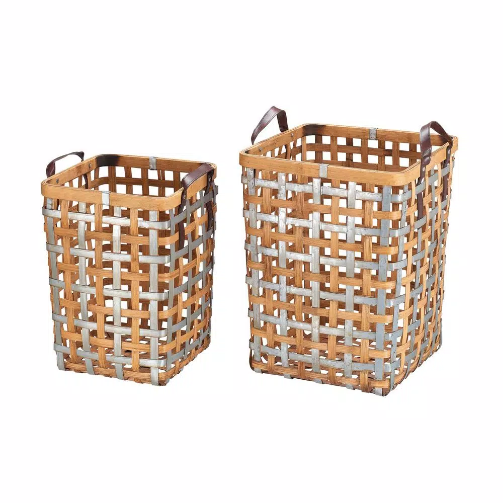 Storage Baskets Home Decorators Collection Home Decorators Collection Square Galvanized Metal And Natural Bamboo Woven Decorative Basket With Handles (Set Of 2) 8 Storage Baskets Home Decorators Collection Home Decorators Collection Square Galvanized Metal And Natural Bamboo Woven Decorative Basket With Handles (Set Of 2) - Image 6